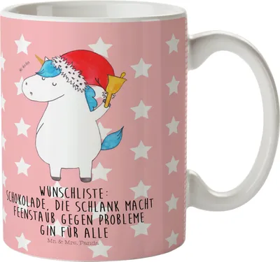 Produktbild von Mr. & Mrs. Panda Plastikbecher Einhorn Weihnachtsmann - Rot Pastell - Geschenk, Kinderbecher, Pott, Trinklernbecher, Haferl, Einhörner, Schokolade, Campingbecher, Gin