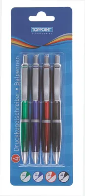 Produktbild von Stylex 30090, Schwarz, Blau, Grün, Rot, Schwarz, Blau, Grün, Rot, Clip-on retractable ballpoint pen, Medium, Rund, Kunststoff