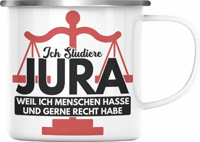 Produktbild von Trendation - Jura Emaille Tasse Geschenk Spruch Jurist Geschenkidee Anwalt Jura-Studium Lustige Sprüche Staatsexamen Ich Studiere Jura (Silber)