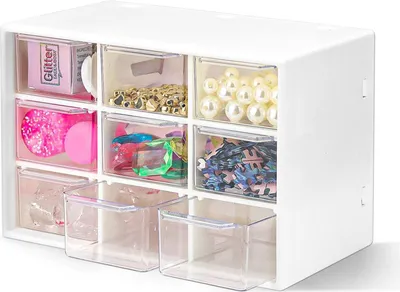 Produktbild von Aufbewahrungsbox mit 9 Schubladen - Weiße Schubladenbox für Kosmetik und Schmuck - 18 x 117 x 97 cm - Organizer für Schrein