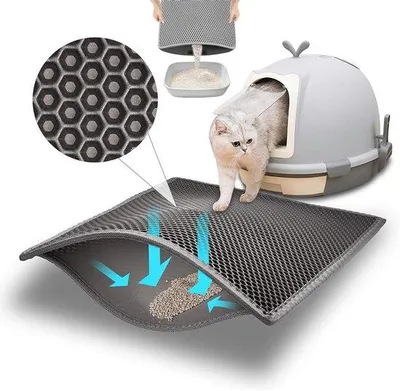 Produktbild von Graue Katzenklosmatte mit Honigton-Design und wasserdichter Doppelbeschichtung