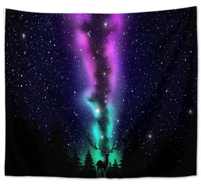 Produktbild von UV Wandbehang Polarlicht 200x150 cm Hirsch UV Fluoreszenz Wandtuch Wandteppich Tapisserie