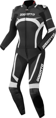 Image de Combinaison moto en cuir Bogotto Misano 2 pièces pour femme, noir/blanc, 38