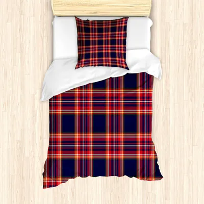 Produktbild von ABAKUHAUS Plaid Bettbezug Set, Traditionelles Muster von Schottland Vivid und geometrisches kulturelles Design Abstract Look, 135 x 200 cm + 80 x 80 cm, Mehrfarbig