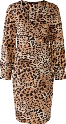Produktbild von Oui Oui Damen Kleid in fließender Silky Touch Ware tailliert geschnitten Alloverprint Freizeit, Festlich V-Ausschnitt ohne Kragen Slinky uni 2110-00-06350