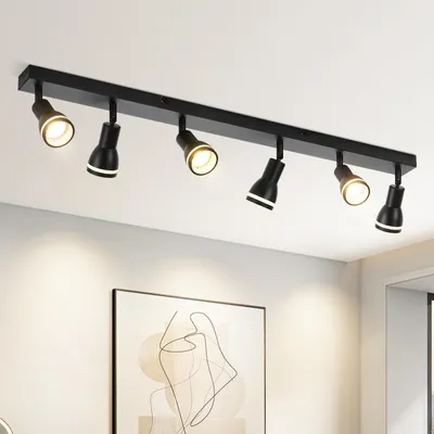 Image de ZMH LED Plafonnier 6 flammes Noir Plafonnier Spots GU10 Pivotant Applique Intérieure Métal pour Couloir Chambre Jeune