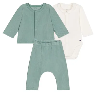 Immagine prodotto di Set da bambino unisex Petit Bateau, 3 pezzi, colore verde, taglia 18 mesi
