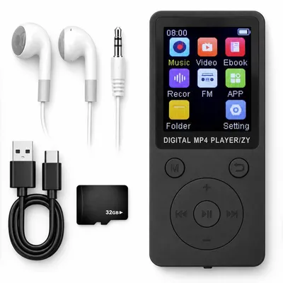 Produktbild von Tragbarer MP3 Player mit Bluetooth, 128GB erweiterbarer Speicher, 1,8 Zoll Display, HiFi-Musikplayer, FM-Radio, Type-C und Kopfhöreranschluss