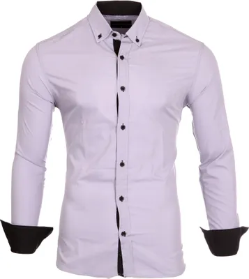 Produktbild von Reslad Herren Hemd Kontrast Look Button-Down-Kragen Langarmhemd RS-7055 Grau-Schwarz 3XL