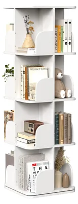 Drehbares Bücherregal 4 Ebenen, Holz, 40x40x130 cm, weiß