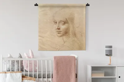 Produktbild von MuchoWow® Wandteppich Wandbehang Skizze - Leonardo da Vinci 90x90 cm Tapisserie Dekoration Wandtuch - Wandaufhänger