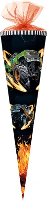 Produktbild von Nestler Schultüte Monstertruck on Fire eckig mit Tüllverschluss 85cm