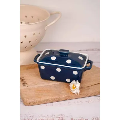Produktbild von Isabelle Rose Butterdose aus Keramik mit weißen Punkten 16,5 ×10 x 8 cm blau