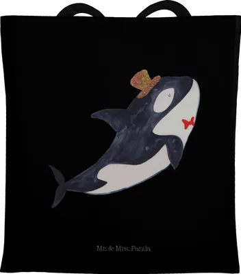 Produktbild von Mr. & Mrs. Panda Einkaufstasche Orca Zylinder - Schwarz - Geschenk, Konfetti, Jutebeutel, canvas tasche, Geburtstag, Stoffbeutel, Narwal, Fest, Laptoptasche, Meer