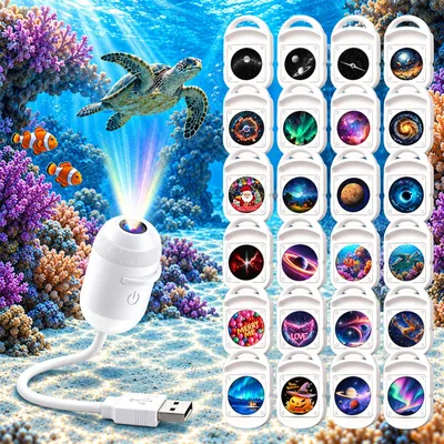 Galaxy Projektor Nachtlampe, 24 Filme, USB, 360° verstellbar
