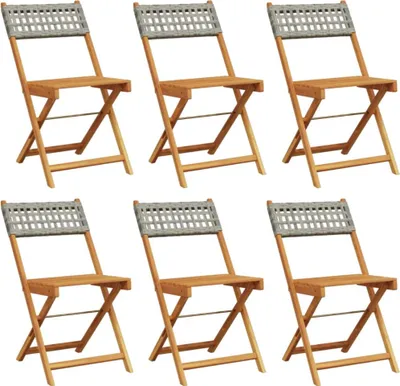 Image de vidaXL Chaises de jardin 6 pcs. Pliable Gris Poly Rotin & Bois Massif