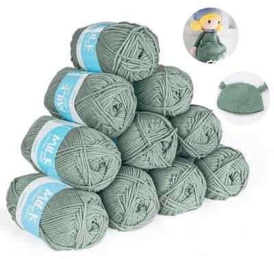Image de Fil acrylique "Babywolle", couleur vert sauge, 12 pelotes de 50g chacune | 600g | 1200 mètres | Doux et agréable pour la peau