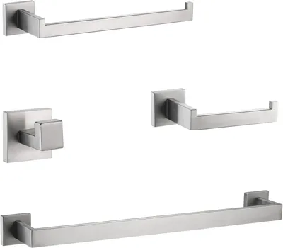 Produktbild von Handtuchhalter Set 4-teilig, Handtuchstange 40 cm, Edelstahl, Wandmontage, für Badezimmer