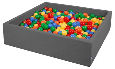 Produktbild von KiddyMoon Bällebad Kinder groß Quadrat 120x30cm mit 600 Bunte Bälle ∅7cm - Baby Spielzeug ab 8 Monate Bälle bällebad Plastikbälle - Dunkelgrau