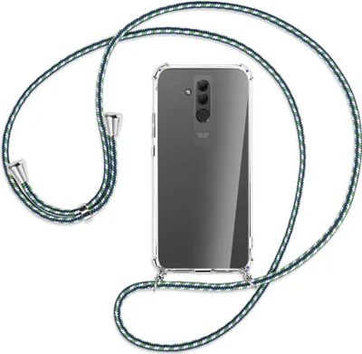 Produktbild von Handykette Backcover-Schutzhülle mit Band (Metall silberfarben) für Huawei Mate 20 lite - grün/blau/weiß