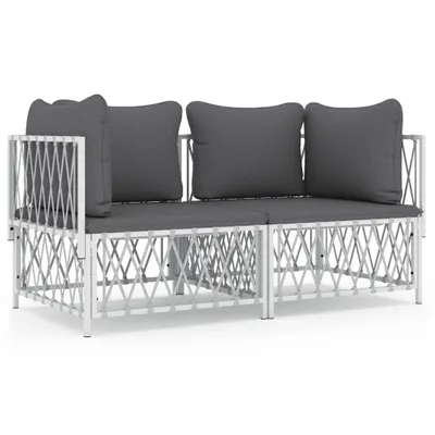 Image de vidaXL Ensemble salon de jardin 2 pièces avec coussins Blanc Acier