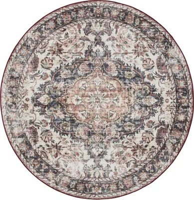 Produktbild von benuta Waschbarer Vintage Teppich George Multicolor/Rot ø 160 cm rund Wohnzimmerteppich Schlafzimmer weich orientalisch