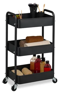 Küchenrollwagen, 3 Etagen, Stahl, schwarz, 71,5x43,5x29,5 cm