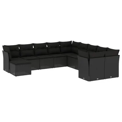 Produktbild von 11-tlg. Garten-Sofagarnitur mit Kissen Schwarz Poly Rattan