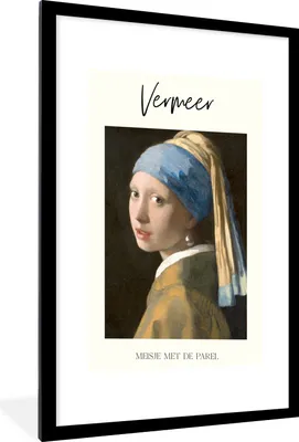 Produktbild von MuchoWow® Gerahmtes Poster Mädchen mit Perlenohrring - Vermeer - Kunst 60x90 cm - Poster mit Schwarzem Bilderrahmen Wandposter Rahmen Foto Bilder - Dekoration - Wandposter Wohnzimmer - Hochwertig