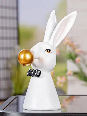 Produktbild von Gilde Figur, Hase, "Magnus", gepunktet, Kunstharz, weiß, VE 4, L. 12 cm, B. 7,5 cm, H. 19,5 cm Höhe: 19.50 cm Breite: 7.50 cm Tiefe: 12.00cm  58079