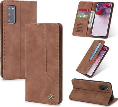Image de Étui rétro en cuirPolyuréthanepour Samsung Galaxy S20 FE / S20 FE 5G étui design avec porte-cartes et support Marron