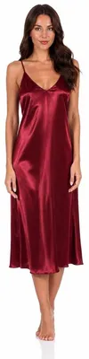 Produktbild von Damen Negligé Nachtwäsche Nachtkleid Dessous Satin; Weinrot S