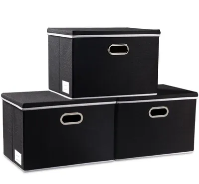 Image de Grande boîte de rangement avec couvercle, boîtes de rangement pliables, panier de rangement avec poignée, boîtes empilables décoratives, organiseurs