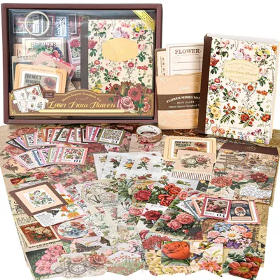 Immagine prodotto di Set per scrapbooking in stile "cottagecore", materiali per collage vintage, adesivi, per diari