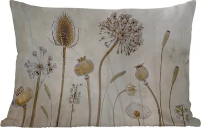 Produktbild von MuchoWow® Outdoor Kissen - Blumen - Aquarell - Stilleben - Braun - Vintage - 50x30 cm - Wetterfest - Lounge Kissen - Sofa kissen - Wohnzimmer Dekoration