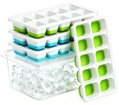 Eiswürfelform mit Deckel, 4er-Set Silikon, stapelbar, blaugrün