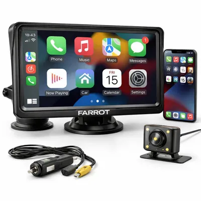 Zdjęcie produktu dla FARROT ekran samochodowy 7" CarPlay Android Auto Bluetooth WiFi GPS, kamera cofania, dotykowy wyświetlacz