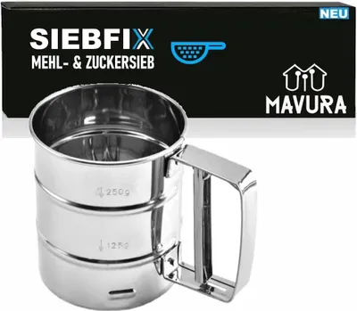 Produktbild von SIEBFIX Síto na mouku Nerezové jednoruční síto Kuchyňské síto Síto na moučkový cukr Síto na cukr Sítový buben Jednoruční ovládání