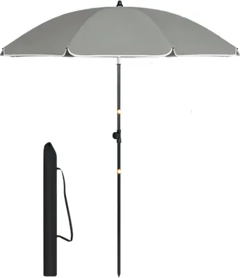 Produktbild von Runden Sonnenschirm – 155 cm – Höhenverstellbar & 45° neigbar – UV-beständig & Wasserabweisend – Für Balkon, Garten & Strand – Farbe: Dunkelgrau