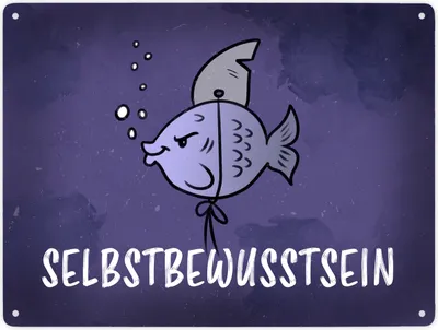 Produktbild von Selbstbewusstsein - Metallschild mit dem gewitzten Fisch mit Haifischflosse