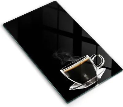 Produktbild von Glasschneideplatte - Herdabdeckplatte - 30x52 cm - Schneidebrett - Spritzschutz - Ein Glas heißer Kaffee