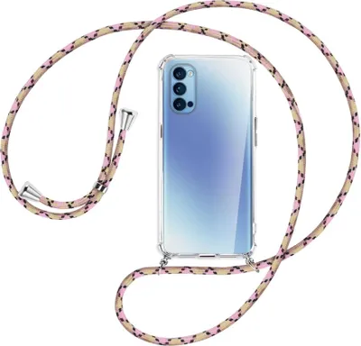 Produktbild von Handykette Backcover-Schutzhülle mit Band (Metall silberfarben) für Oppo Reno5 4G/5G - rosa Karo