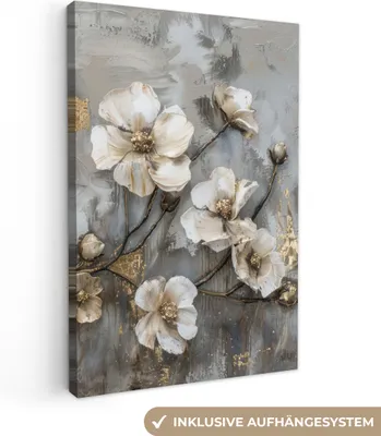 Obrázek produktu pro OneMillionCanvasses® - Plátna - Květiny - Bílá - Šedá - Zlatá -  nástěnné umění, nástěnné dekorace Obývací pokoj, 40x60cm