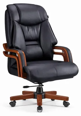 Immagine prodotto di Poltrona da ufficio elegante, con rivestimento in pelle nera e braccioli in legno