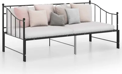 Image de The Living Store Canapé-lit Cadre de lit noir métal 90x200 cm