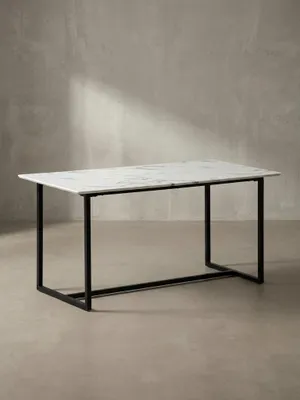 Produktbild von Esszimmertisch 120x60x76 cm Küchentisch Weiß in Marmor-Optik Modern, Esstisch Klein, Speisetisch Rechteckig, Tisch Esszimmer mit Metallbeinen