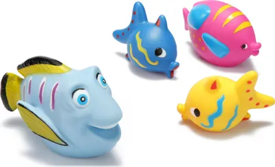 Produktbild von com-four® 4x Badespielzeug Fisch - Schwimmspielzeug für Kinder in verschiedenen Größen und Farben - Schwimm-Fisch für Badewanne und Pool