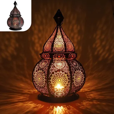 Produktbild von GADGY® Orientalische Lampe Metall - Marokkanisches Windlicht mit Schatteneffekt - Orientalische Deko handgemacht 36 cm - Ramadan Dekoration innen und außen