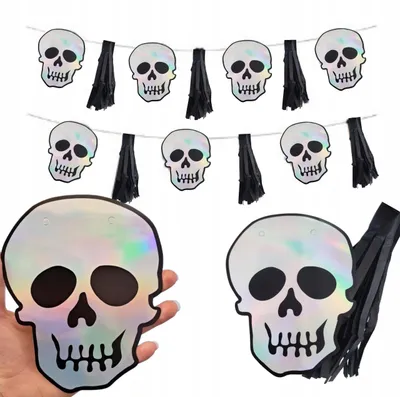 Produktbild von Halloween-Banner mit holografischen Totenköpfen, Deko
