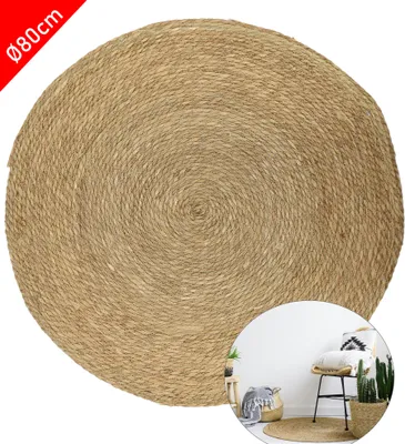Produktbild von Teppich Handgefertigt Jute Geflochten 80cm Rund Wohnzimmerteppich